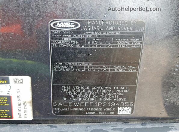 SALEWEEE1P2194356 2023 LAND ROVER DEFENDER Gray 360 interior view