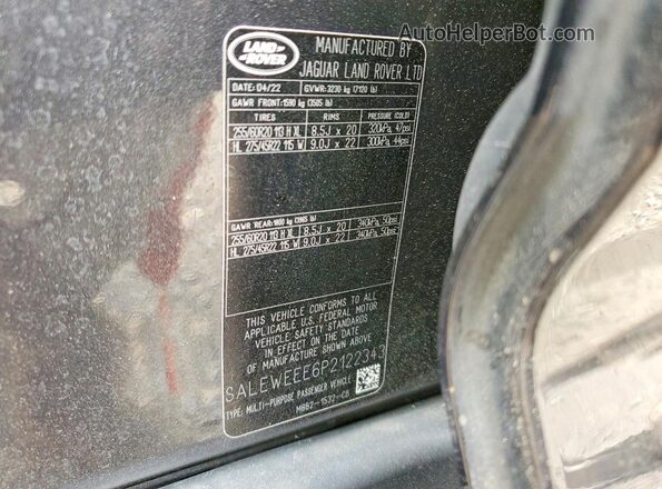 SALEWEEE6P2122343 2023 LAND ROVER DEFENDER Charcoal Vista interior de 360 grados