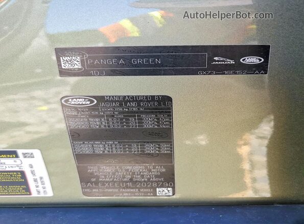 SALEXEEU1L2028790 2020 LAND ROVER DEFENDER Зеленый Вид подкапотного пространства