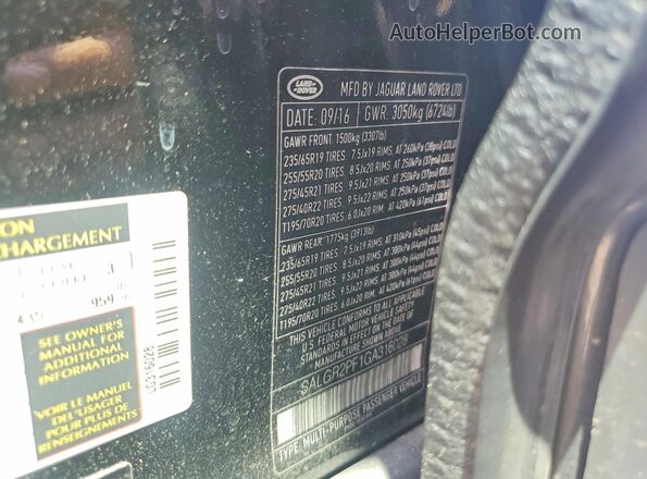 SALGR2PF1GA316028 2016 LAND ROVER RANGE Black Вид наклейки з VIN-кодом