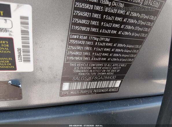 SALGS2EF8GA284430 2016 LAND ROVER RANGE ROVER Gray Widok komory silnika