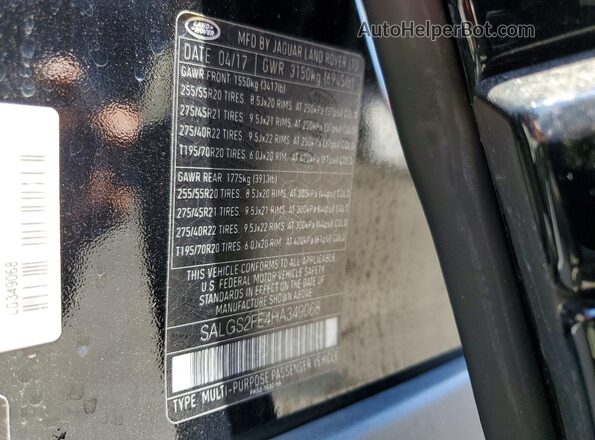 SALGS2FE4HA349068 2017 LAND ROVER RANGE Black Widok wnętrza 360 stopni