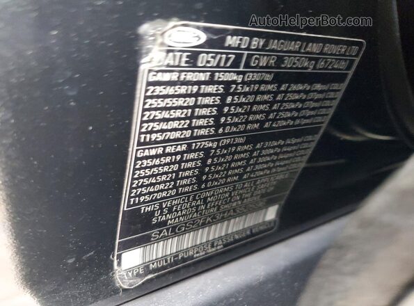 SALGS2FK3HA352596 2017 LAND ROVER RANGE Black Vista de la etiqueta del VIN