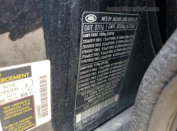 SALGS2KF7GA304090 2016 LAND ROVER RANGE Black VIN sticker view