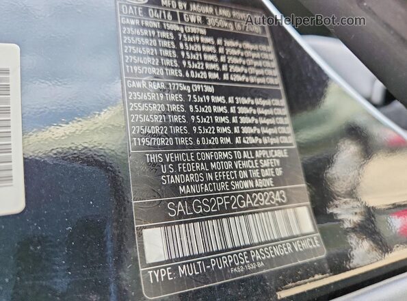 SALGS2PF2GA292343 2016 LAND ROVER RANGE Black Սալոնի 360 աստիճան տեսք