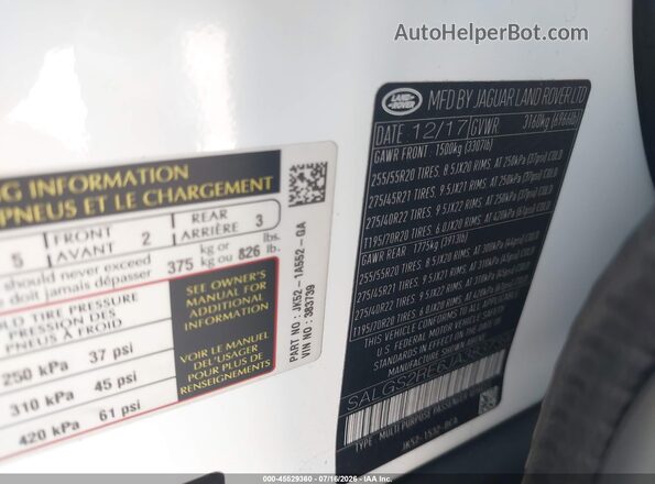 SALGS2RE6JA383739 2018 LAND ROVER RANGE ROVER White Widok komory silnika