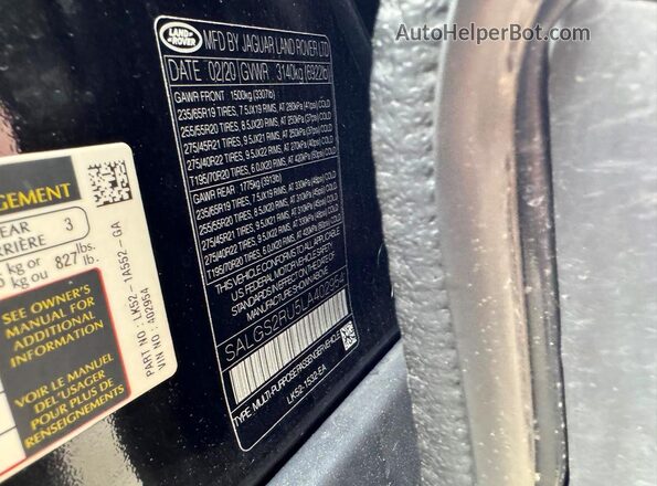 SALGS2RU5LA402954 2020 LAND ROVER RANGE Черный Вид задних сидений