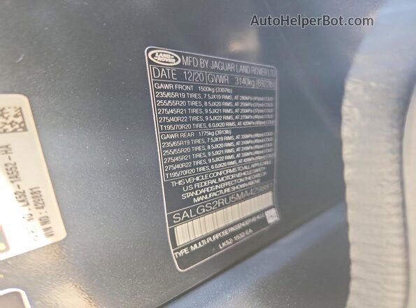 SALGS2RU5MA429881 2021 LAND ROVER RANGE Gray Շարժիչի բաժամունքի տեսք