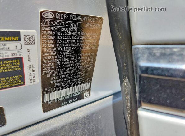 SALGS2SV0KA567117 2019 LAND ROVER RANGE White Панорамний вид салону 360°