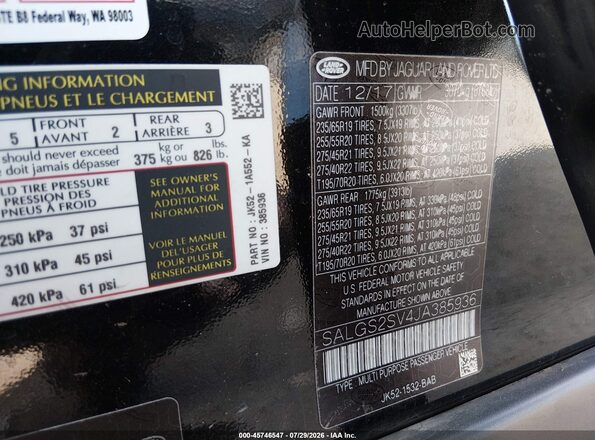 SALGS2SV4JA385936 2018 LAND ROVER RANGE ROVER Black Widok komory silnika