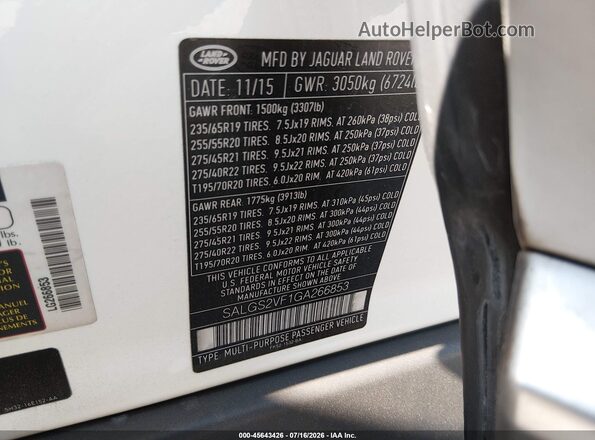 SALGS2VF1GA266853 2016 LAND ROVER RANGE ROVER White Widok komory silnika
