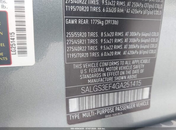 SALGS3EF4GA251415 2016 LAND ROVER RANGE ROVER Green ძრავის განყოფილების ხედი