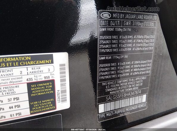 SALGS5FE8HA347874 2017 LAND ROVER RANGE ROVER Черный Вид подкапотного пространства