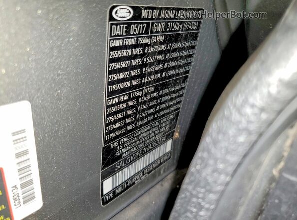 SALGV2FE1HA353134 2017 LAND ROVER RANGE Черный Вид наклейки с VIN-кодом
