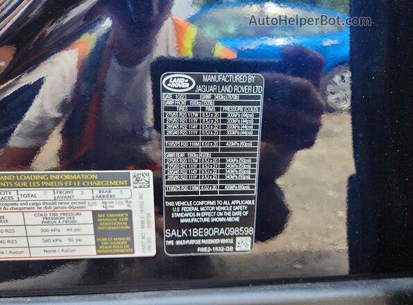 SALK1BE90RA098598 2024 LAND ROVER RANGE Blue Вид наклейки з VIN-кодом