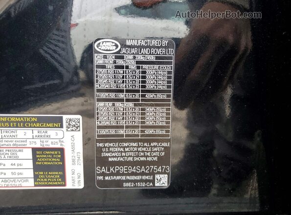 SALKP9E94SA275473 2025 LAND ROVER RANGE Black Սալոնի 360 աստիճան տեսք