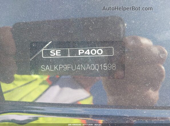 SALKP9FU4NA001598 2022 LAND ROVER NEW RANGE ROVER Black ძრავის განყოფილების ხედი