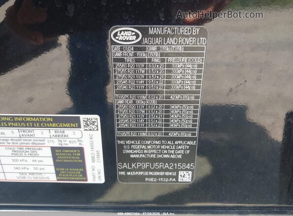 SALKP9FU5RA215845 2024 LAND ROVER RANGE ROVER Black ძრავის განყოფილების ხედი