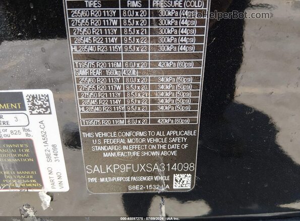 SALKP9FUXSA314098 2025 LAND ROVER RANGE ROVER Black Engine compartment view