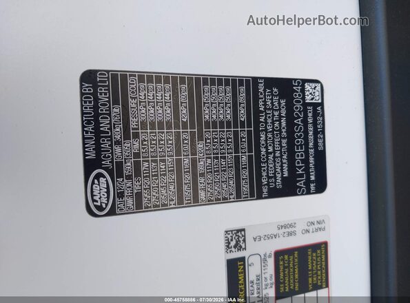SALKPBE93SA290845 2025 LAND ROVER RANGE ROVER Белый Вид подкапотного пространства