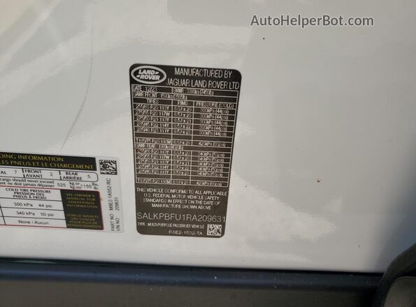 SALKPBFU1RA209631 2024 LAND ROVER RANGE Белый Вид подкапотного пространства
