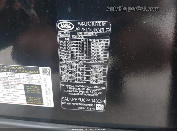 SALKPBFU6PA043099 2023 LAND ROVER RANGE ROVER Black Вид підкапотного простору