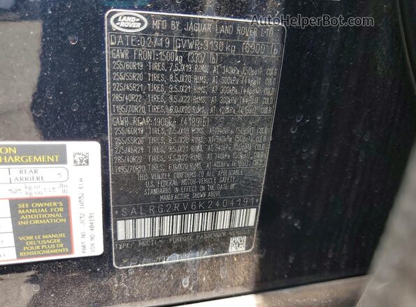 SALRG2RV6K2404191 2019 LAND ROVER DISCOVERY Черный Вид наклейки с VIN-кодом