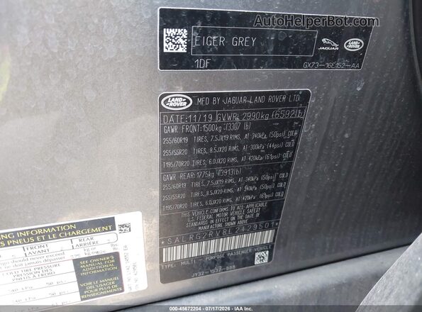 SALRG2RV8L2429501 2020 LAND ROVER DISCOVERY Gray Vista del compartimento del motor