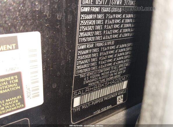 SALRHBBK5HA020477 2017 LAND ROVER DISCOVERY Black Engine compartment view