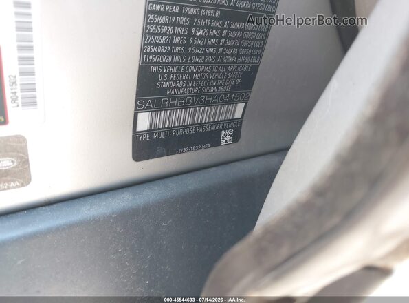 SALRHBBV3HA041502 2017 LAND ROVER DISCOVERY Silver ძრავის განყოფილების ხედი