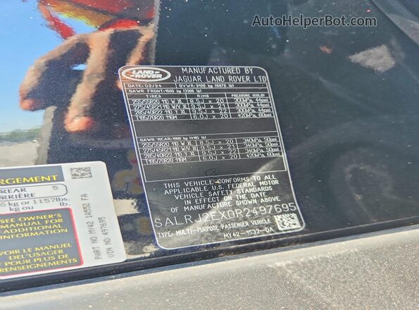 SALRJ2EX0R2497695 2024 LAND ROVER DISCOVERY Black Vista de la etiqueta del VIN