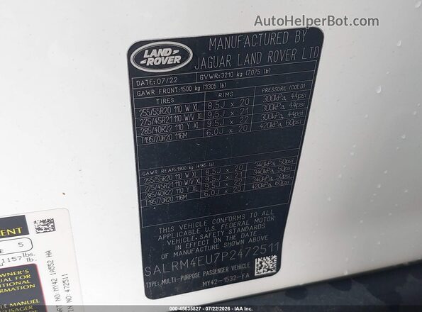 SALRM4EU7P2472511 2023 LAND ROVER DISCOVERY Белый Вид подкапотного пространства
