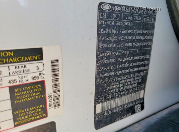 SALRRBBV6HA041281 2017 LAND ROVER DISCOVERY White Вид наклейки з VIN-кодом