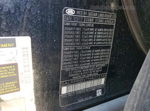 SALRRBBV7HA013148 2017 LAND ROVER DISCOVERY Black VIN კოდის სტიკერის ხედი