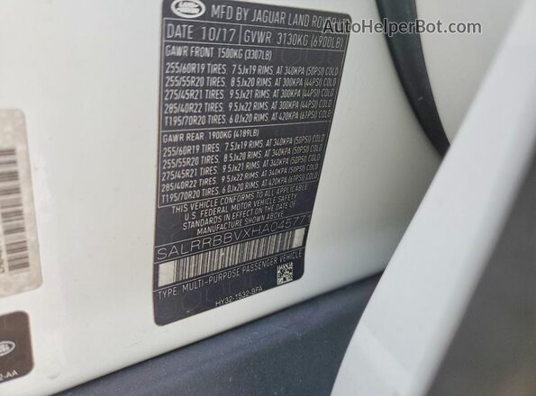 SALRRBBVXHA045771 2017 LAND ROVER DISCOVERY Белый Вид наклейки с VIN-кодом