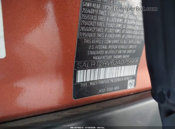 SALRT2RV6JA075668 2018 LAND ROVER DISCOVERY Orange Engine compartment view
