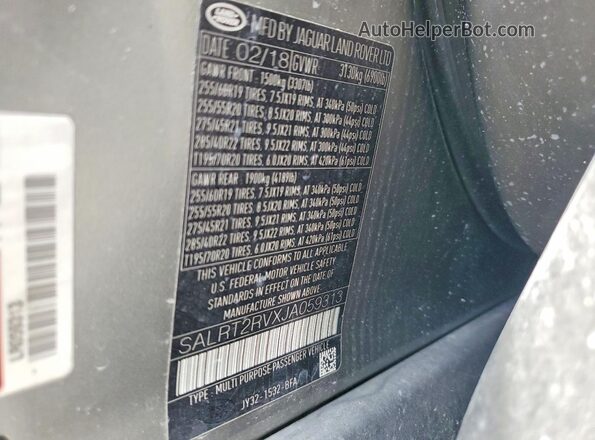 SALRT2RVXJA059313 2018 LAND ROVER DISCOVERY Gray VIN sticker view