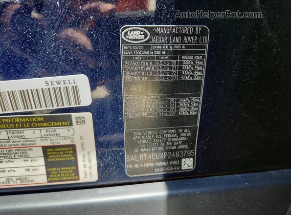 SALRT4EUXP2483795 2023 LAND ROVER DISCOVERY Black Вид наклейки з VIN-кодом
