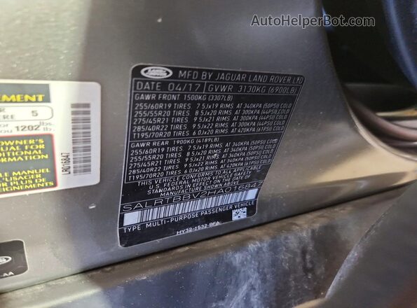 SALRTBBV2HA016847 2017 LAND ROVER DISCOVERY Gray Widok naklejki z numerem VIN