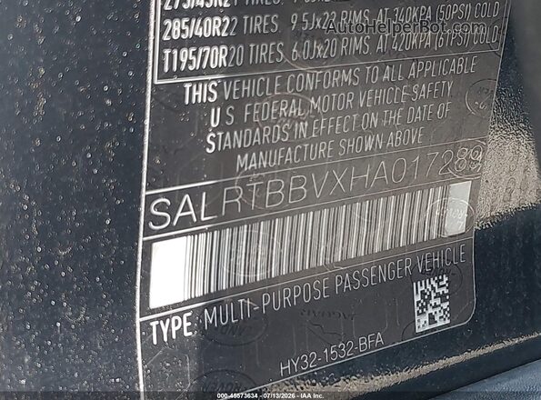 SALRTBBVXHA017289 2017 LAND ROVER DISCOVERY Black Widok komory silnika