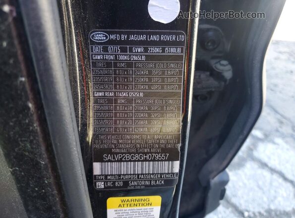 SALVP2BG8GH079557 2016 LAND ROVER RANGE Black Vista del compartimento del motor