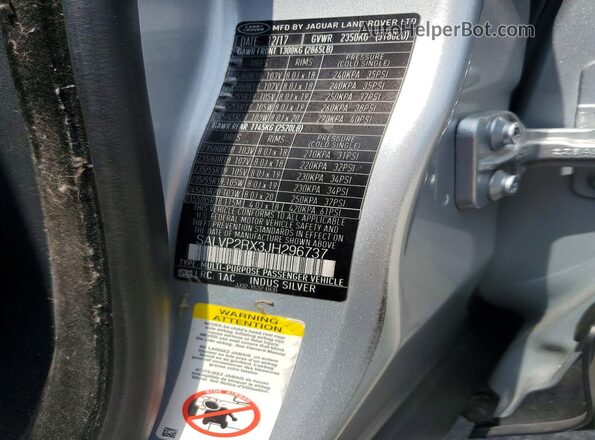 SALVP2RX3JH296737 2018 LAND ROVER RANGE Silver VIN կոդի պիտակի տեսք