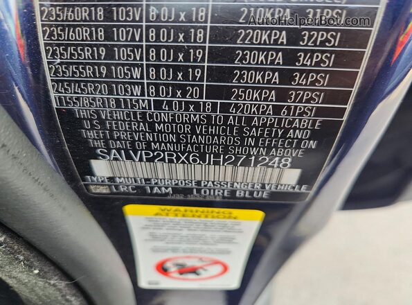 SALVP2RX6JH271248 2018 LAND ROVER RANGE Синий Вид подкапотного пространства