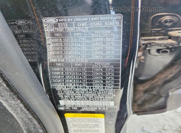SALVP2RX6JH324482 2018 LAND ROVER RANGE Black Շարժիչի բաժամունքի տեսք