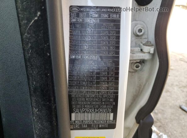 SALVP2RX8JH269078 2018 LAND ROVER RANGE Белый Вид подкапотного пространства