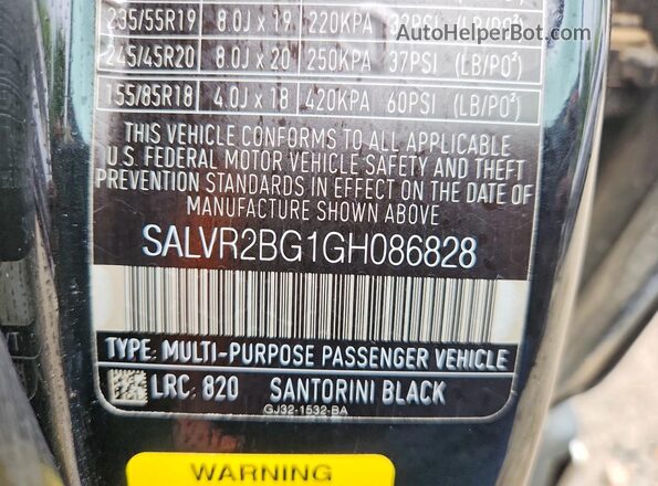 SALVR2BG1GH086828 2016 LAND ROVER RANGE Черный Вид наклейки с VIN-кодом