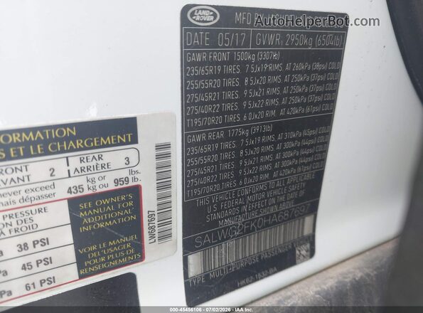 SALWG2FK0HA687697 2017 LAND ROVER RANGE ROVER SPORT White Engine compartment view