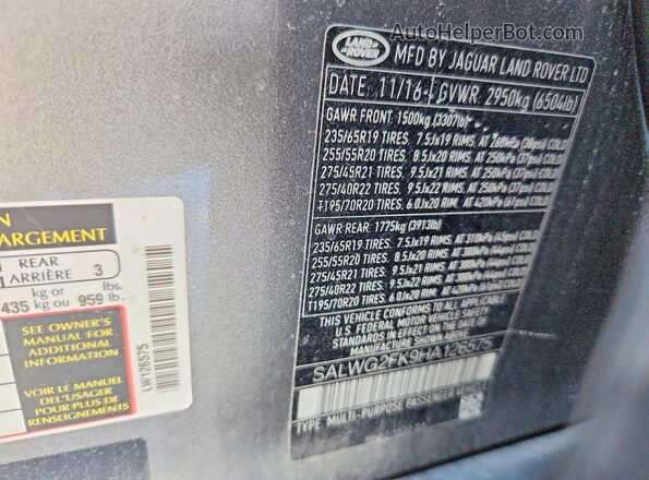SALWG2FK9HA126575 2017 LAND ROVER RANGE Gray Widok komory silnika
