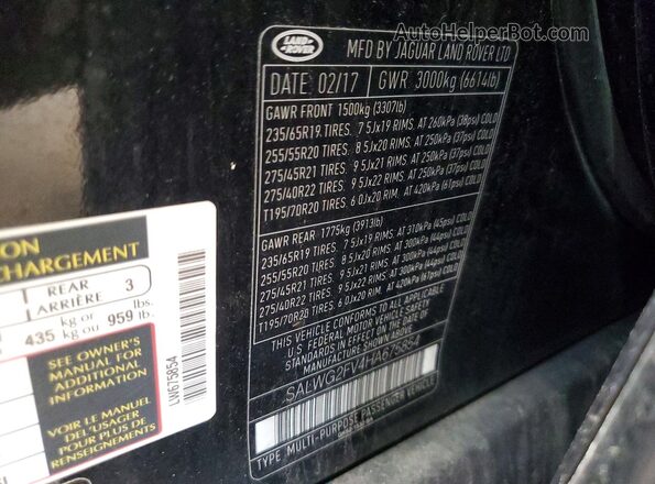 SALWG2FV4HA675854 2017 LAND ROVER RANGE Black VIN sticker view