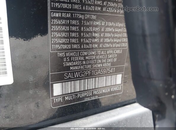 SALWG2PF1GA597541 2016 LAND ROVER RANGE ROVER SPORT Black ძრავის განყოფილების ხედი